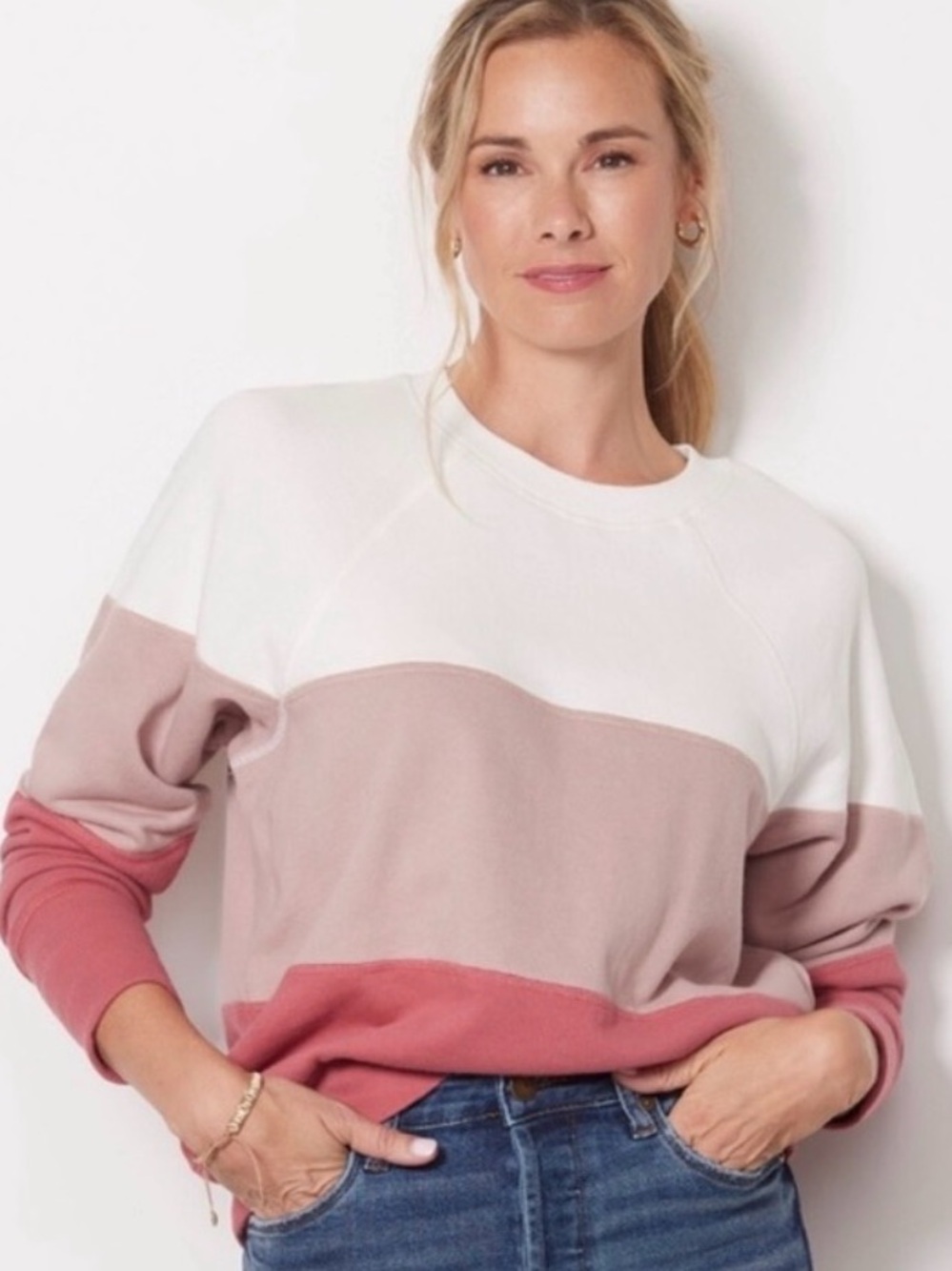 Spiritual Gangster Triblock Bridget Raglan Pullover Colorblock Sweatshirt Size S
